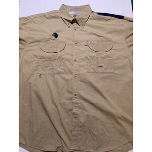 Tiger Hill Mens 3XL Texas Flag Mallard Duck Fishing Shirt Performance Poplin Tan